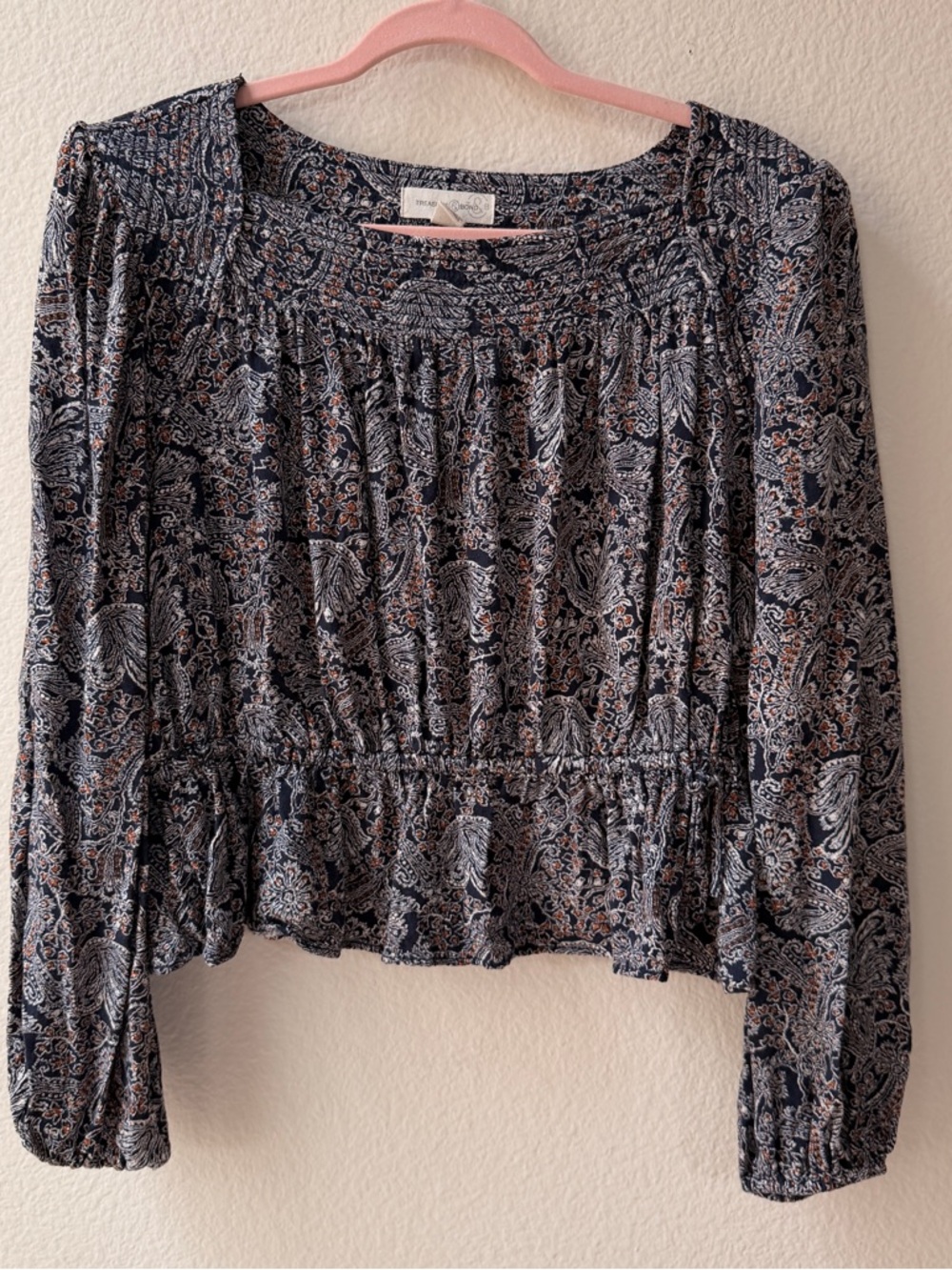 Treasure & Bond Paisley Peplum‎ Blouse Boho Prairie Cottagecore Long Sleeve M
